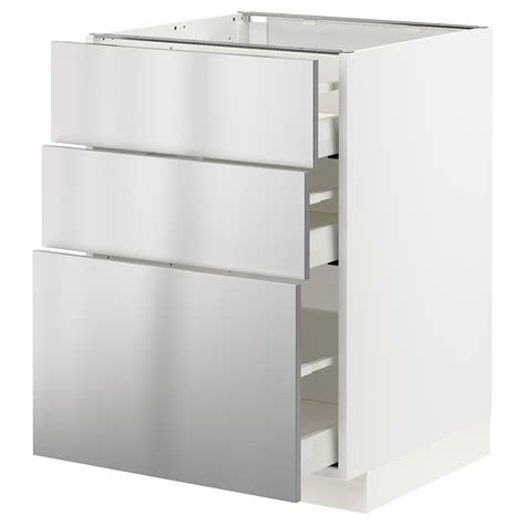 ikea kitchen cabinet with three stainless steel front drawers|ikea cabinet drawers installable.